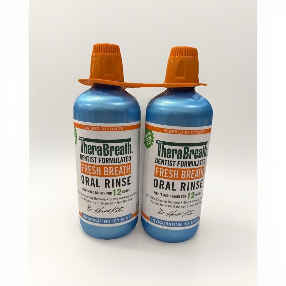 TheraBreath Fresh Breath Oral RInse 1L - Icy Mint - 2 bottles/Lot of 2 33.8oz
